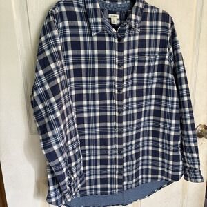 LL Bean Warm Flannel Traditional Fit LS Button Up Shirt Men XL Blue Plaid 503444
